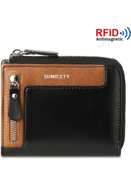 Sunicety Pu Deri Fermuar Erkekler Katlanır Cüzdan Rfid Engelleme Kartları Nakit Depolama Çantası (Yurt Dışından) fırsatları
