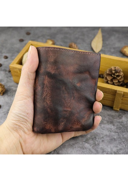 SG625 Cowhide Deri Kısa Cüzdan Değişim Çantası Mini Vintage Çanta Depolama Çantası Çoklu Kart Tutucu (Yurt Dışından)