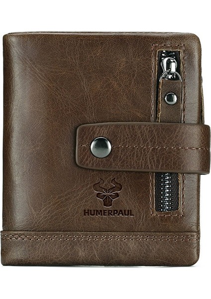 Humerpaul HU828 Erkekler Kısa Cüzdan Üst Katman Cowhide Rfıd Blowıng Kart Çantası Fermuarı Para Çanta (Yurt Dışından)