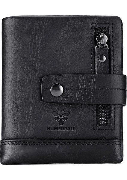 Humerpaul HU828 Erkekler Kısa Cüzdan Üst Katman Cowhide Rfıd Blowıng Kart Çantası Fermuarı Para Çanta (Yurt Dışından)