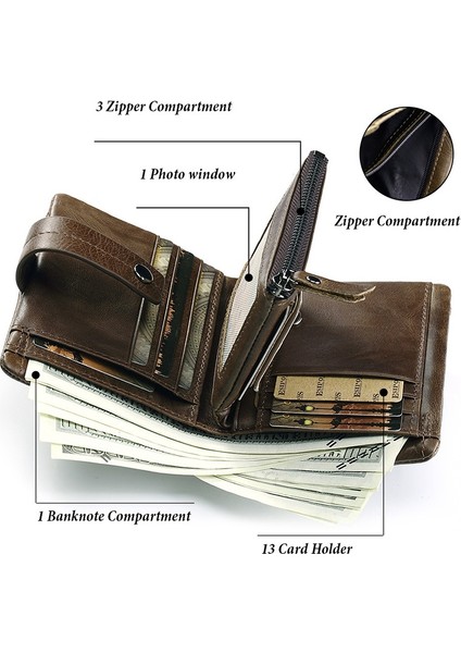 Humerpaul HU828 Erkekler Kısa Cüzdan Üst Katman Cowhide Rfıd Blowıng Kart Çantası Fermuarı Para Çanta (Yurt Dışından) fırsatları