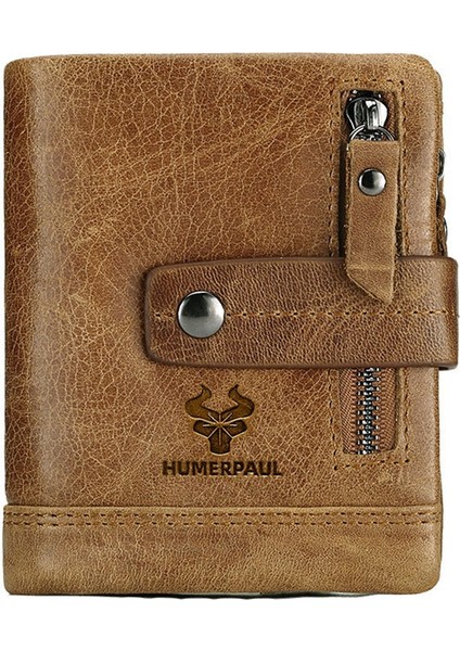 Humerpaul HU828 Erkekler Kısa Cüzdan Üst Katman Cowhide Rfıd Blowıng Kart Çantası Fermuarı Para Çanta (Yurt Dışından)