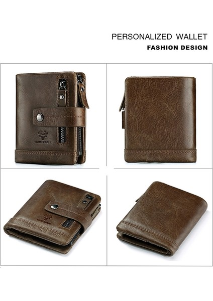 Humerpaul HU828 Erkekler Kısa Cüzdan Üst Katman Cowhide Rfıd Blowıng Kart Çantası Fermuarı Para Çanta (Yurt Dışından) indirimleri