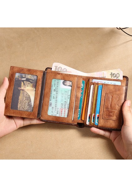 Manbang 00877 Deri Üç Katlı Cüzdan Klasik Stil Rfıd Engelleme Kart Kesesi Billfold Para Nakit Çanta (Yurt Dışından) modelleri