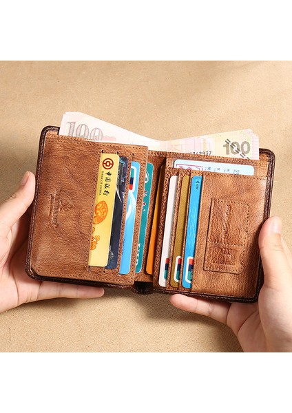 Manbang 00877 Deri Üç Katlı Cüzdan Klasik Stil Rfıd Engelleme Kart Kesesi Billfold Para Nakit Çanta (Yurt Dışından) fırsatları