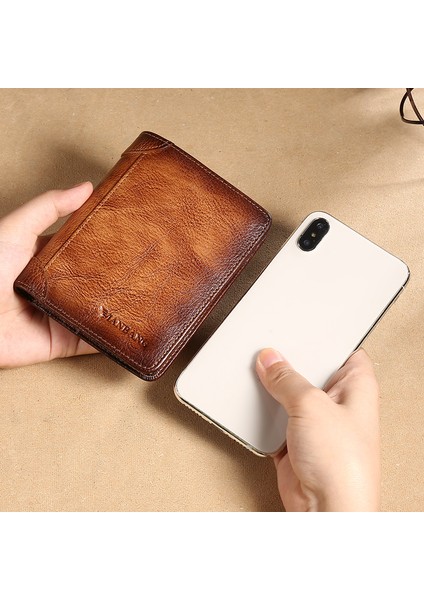 Manbang 00877 Deri Üç Katlı Cüzdan Klasik Stil Rfıd Engelleme Kart Kesesi Billfold Para Nakit Çanta (Yurt Dışından) indirimleri