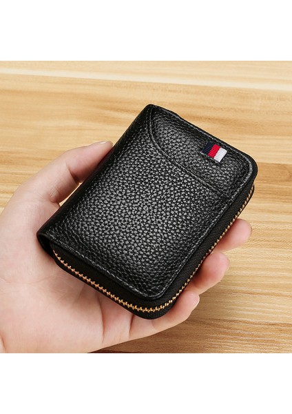 KB151 Rfıd Engelleme Üst Katman Cowhide Deri Fermuar Kartları Depolama Çantası Mini Cüzdan (Yurt Dışından)