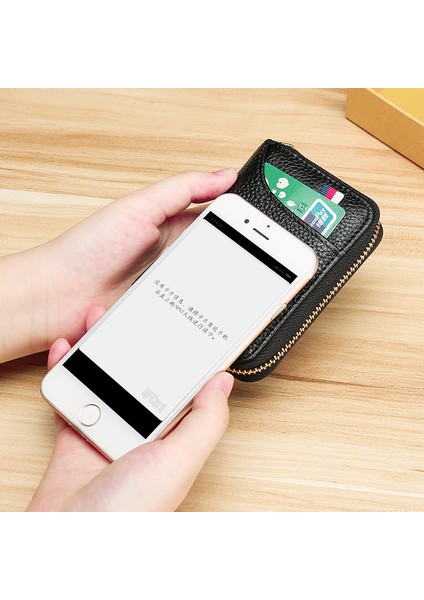 KB151 Rfıd Engelleme Üst Katman Cowhide Deri Fermuar Kartları Depolama Çantası Mini Cüzdan (Yurt Dışından) modelleri