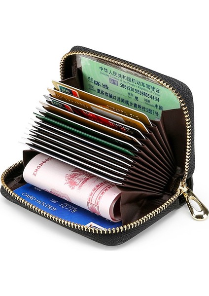 KB151 Rfıd Engelleme Üst Katman Cowhide Deri Fermuar Kartları Depolama Çantası Mini Cüzdan (Yurt Dışından) fırsatları
