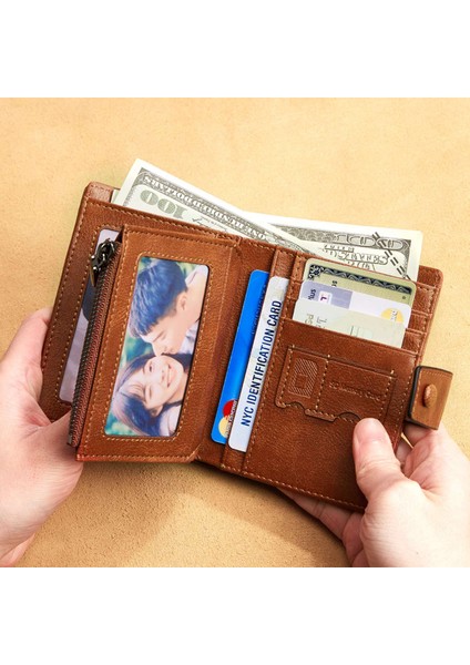 Dante D05509 Üst Kat Cowhide Erkekler Kısa Cüzdan Rfid Engelleme Fermuar Cep Kartları Nakit Tutucu Çanta (Yurt Dışından) fiyatları