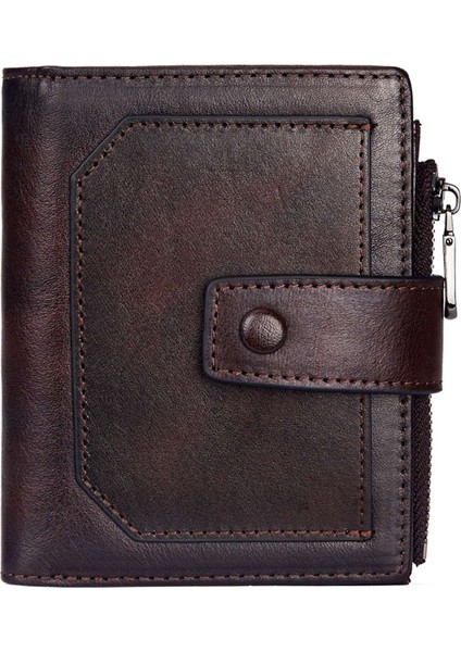 Dante D05509 Üst Kat Cowhide Erkekler Kısa Cüzdan Rfid Engelleme Fermuar Cep Kartları Nakit Tutucu Çanta (Yurt Dışından)