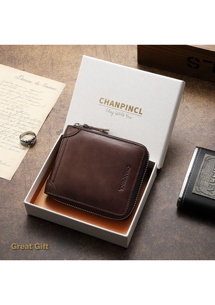 Chanpcl CLQ375C Vintage Deri Fermuar Para Çantası Taşınabilir Rfıd Engelleme Yatay Kısa Cüzdan (Yurt Dışından) fırsatları