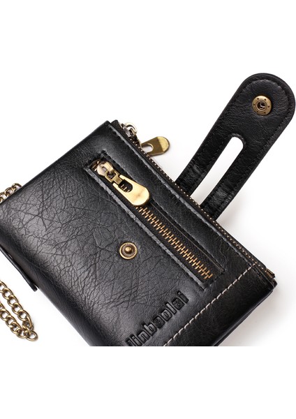 Retro Çift Fermuarı Çok Kart Yuvaları Metal Zincirle Cüzdan Snap Düğmesi Para Çantası (Yurt Dışından) fiyatları