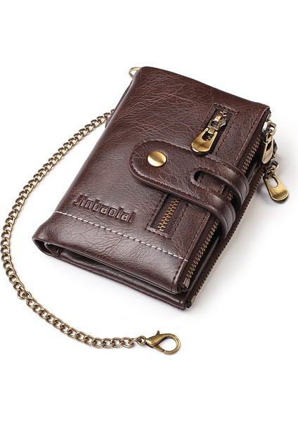 Retro Çift Fermuarı Çok Kart Yuvaları Metal Zincirle Cüzdan Snap Düğmesi Para Çantası (Yurt Dışından) modelleri