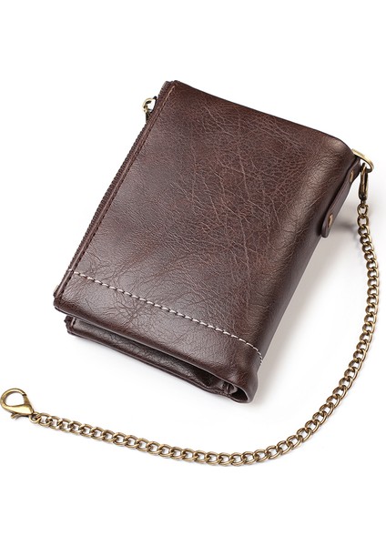 Retro Çift Fermuarı Çok Kart Yuvaları Metal Zincirle Cüzdan Snap Düğmesi Para Çantası (Yurt Dışından) fırsatları