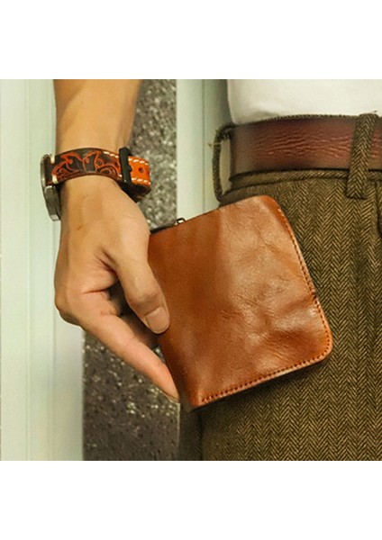 SG813 Üst Katman Cowhide Deri Retro Iki Katlı Erkekler Kısa Cüzdan Fermuar Tasarım Kartları Nakit Tutucu Çanta (Yurt Dışından) modelleri