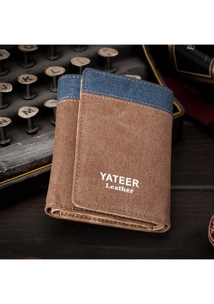 Yateer 123 Sıradan Erkekler Renkli Ekleme Tuval Trifold Kısa Cüzdan Nakit Kartı Depolama Çantası (Yurt Dışından) indirimleri