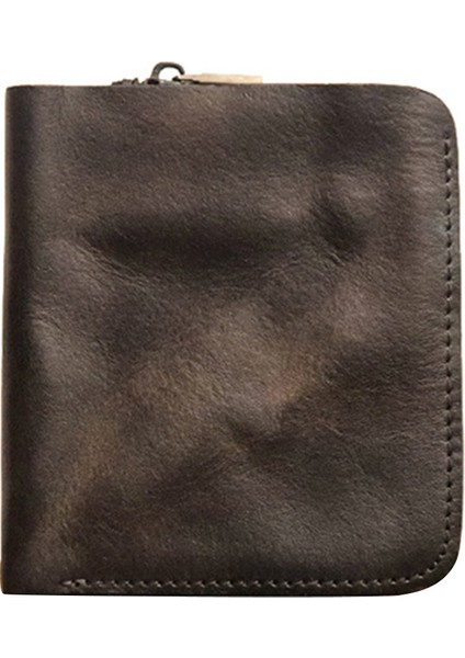 SG813 Üst Katman Cowhide Deri Retro Iki Katlı Erkekler Kısa Cüzdan Fermuar Tasarım Kartları Nakit Tutucu Çanta (Yurt Dışından)