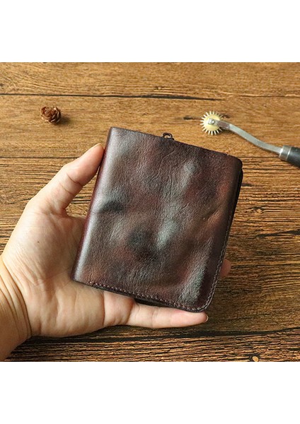 SG813 Üst Katman Cowhide Deri Retro Iki Katlı Erkekler Kısa Cüzdan Fermuar Tasarım Kartları Nakit Tutucu Çanta (Yurt Dışından) indirimleri