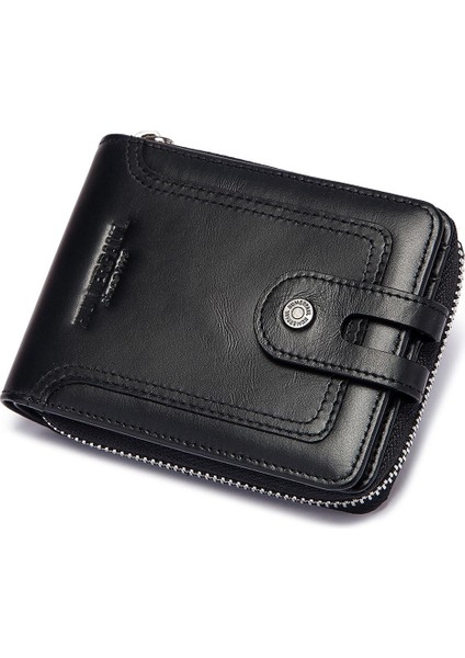 Humerpaul BP948-S Vintage Para Çantası Rfıd Engelleme Kart Çantası Erkekler Top Katman Cowhide Kısa Cüzdan Fermuar Cepli (Yurt Dışından)