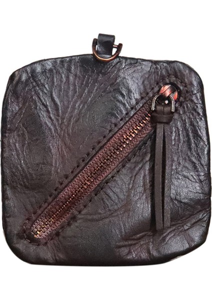 SG123 Vintage Üst Katmanlı Inek Deri Deri Mini Para Koşusu Retro Fermuar Değişim Çanta Kartı Tutucu (Yurt Dışından)