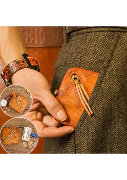 SG123 Vintage Üst Katmanlı Inek Deri Deri Mini Para Koşusu Retro Fermuar Değişim Çanta Kartı Tutucu (Yurt Dışından) modelleri
