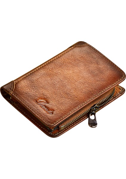 Dante 05510 Rfıd Engelleme Retro Üst Kat Cowhide Erkekler Kısa Cüzdan Para Kart Tutucu Fermuar Cepli (Yurt Dışından)