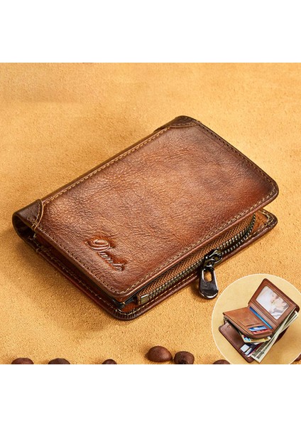 Dante 05510 Rfıd Engelleme Retro Üst Kat Cowhide Erkekler Kısa Cüzdan Para Kart Tutucu Fermuar Cepli (Yurt Dışından) fiyatları