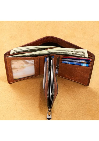 Dante 05510 Rfıd Engelleme Retro Üst Kat Cowhide Erkekler Kısa Cüzdan Para Kart Tutucu Fermuar Cepli (Yurt Dışından) fırsatları
