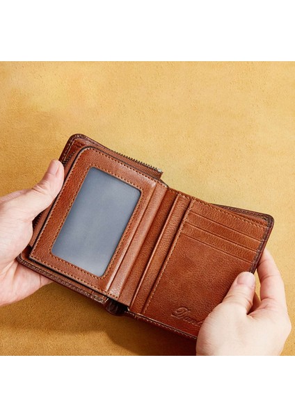 Dante 05510 Rfıd Engelleme Retro Üst Kat Cowhide Erkekler Kısa Cüzdan Para Kart Tutucu Fermuar Cepli (Yurt Dışından) indirimleri