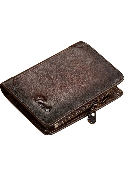 Dante 05510 Rfıd Engelleme Retro Üst Kat Cowhide Erkekler Kısa Cüzdan Para Kart Tutucu Fermuar Cepli (Yurt Dışından)