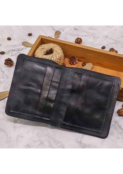 SG724 Üst Katmanlı Cowhide Deri Vintage Iki Kısa Kısa Cüzdan Erkekler Nakit Kartlar Depolama Çantası (Yurt Dışından) fırsatları