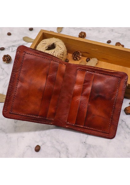 SG724 Üst Katmanlı Cowhide Deri Vintage Iki Kısa Kısa Cüzdan Erkekler Nakit Kartlar Depolama Çantası (Yurt Dışından) fırsatları