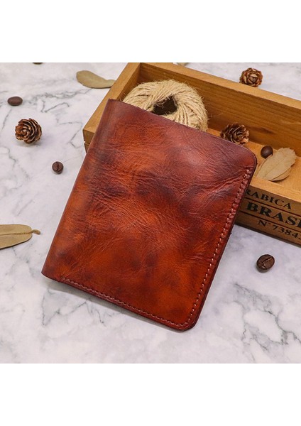 SG724 Üst Katmanlı Cowhide Deri Vintage Iki Kısa Kısa Cüzdan Erkekler Nakit Kartlar Depolama Çantası (Yurt Dışından) indirimleri