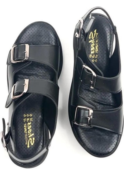 Kadın Dimma Siyah Konfor Ortopedik Taban Tokalı Sandalet modelleri