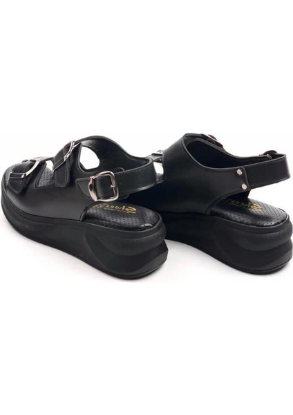 Kadın Dimma Siyah Konfor Ortopedik Taban Tokalı Sandalet fırsatları