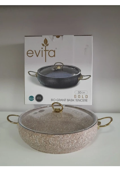 Evita 30 cm Bio Granit Gold Basık Tencere