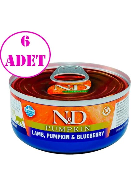 Balkabaklı Tahılsız Kuzulu Yaban Mersinli Kedi Konservesi 70 gr 6 Ad