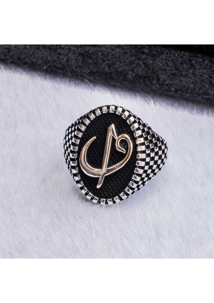 925 Ayar Gümüş Elif Vav Motifli Taşsız Oval Model Erkek Yüzük modelleri
