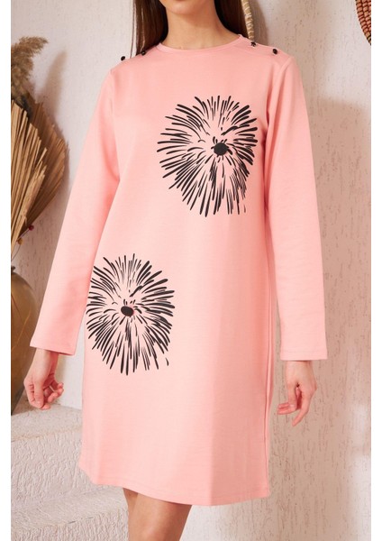 Darlin Moda Pudra Baskılı Düğme Detaylı Tunik DM60346