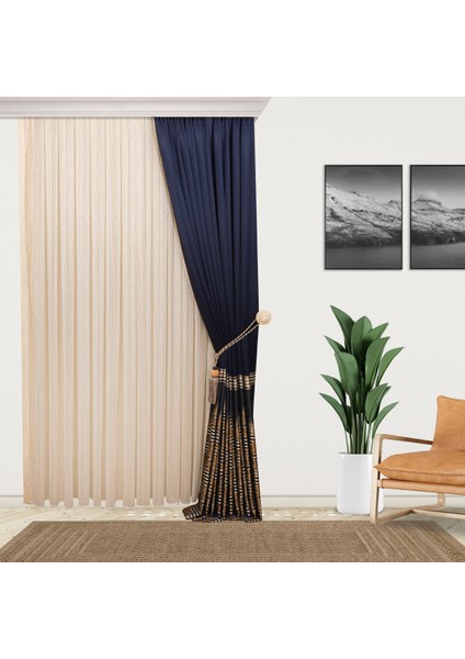 Yeni Model Altın Çizgili Kırışmayan Etekleri Kurşunlu 1-2,5 Pile Son Moda Tül Perde