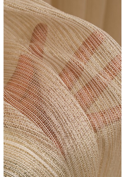 Yeni Model Altın Çizgili Kırışmayan Etekleri Kurşunlu 1-2,5 Pile Son Moda Tül Perde modelleri