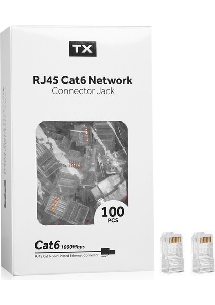 RJ45 Cat6 Yeni Nesil Delikli Jack Konnektör 100'LÜ (TXNTRJ45)