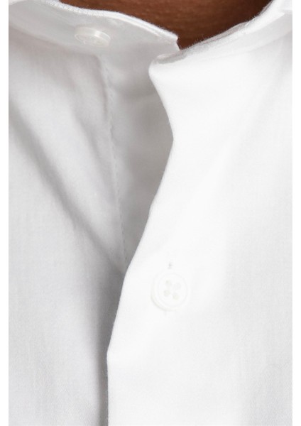 Slım Fıt Uzun Kol Yüksek Yaka Premium Seri Cotton Saten Gömlek