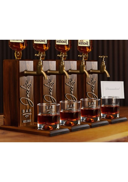 Bar & Pub & Meyhanelere Özel Kabartma Isimli 4 Adet Musluklu Doğal Ahşap Içki Standı-1