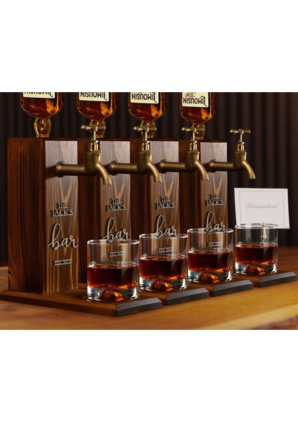 Bar & Pub & Meyhanelere Özel Kabartma Isimli 4 Adet Musluklu Doğal Ahşap Içki Standı-2