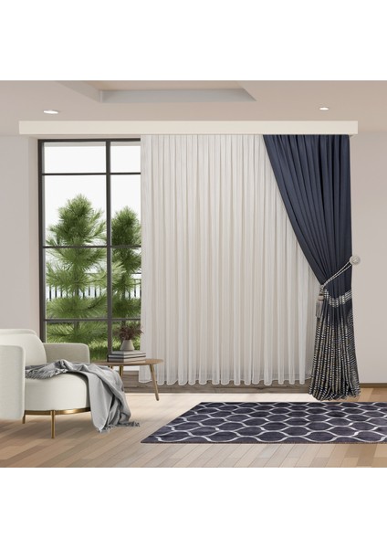 Yeni Model Kalın Çizgili Kırışmayan Etekleri Kurşunlu 1-2,5 Pile Son Moda Tül Perde