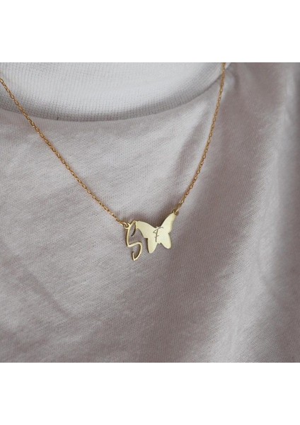 925 Ayar Gümüş Çift Harf Kelebek Kolye