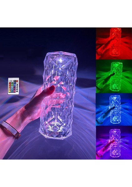 Big Rose Diamond Table Lamp USB Charging Rgb Multi Colors Totch Lamp Kumandalı Kristal Dev Masa Lambası Rgb