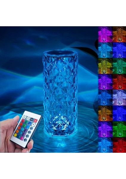 Big Rose Diamond Table Lamp USB Charging Rgb Multi Colors Totch Lamp Kumandalı Kristal Dev Masa Lambası Rgb